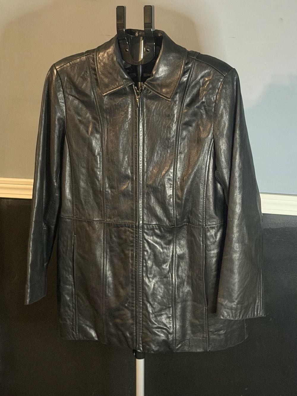 Classic NAUTICA Black Lambskin Soft Leather Zip-Front Women's Jacket Sz medium
